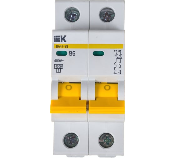 Изображение товара Автоматический выключатель IEK ВА47-29 2Р 6А 4,5кА х-ка В MVA20-2-006-B