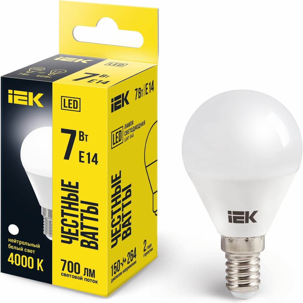 Изображение товара Светодиодная лампа IEK ECO G45 7Вт 230В E14 4000K