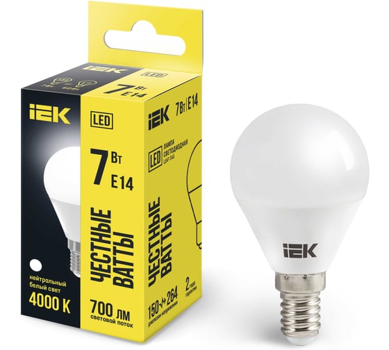 Изображение товара Светодиодная лампа IEK ECO G45 шар 7Вт 230В 4000К E14 LLE-G45-7-230-40-E14