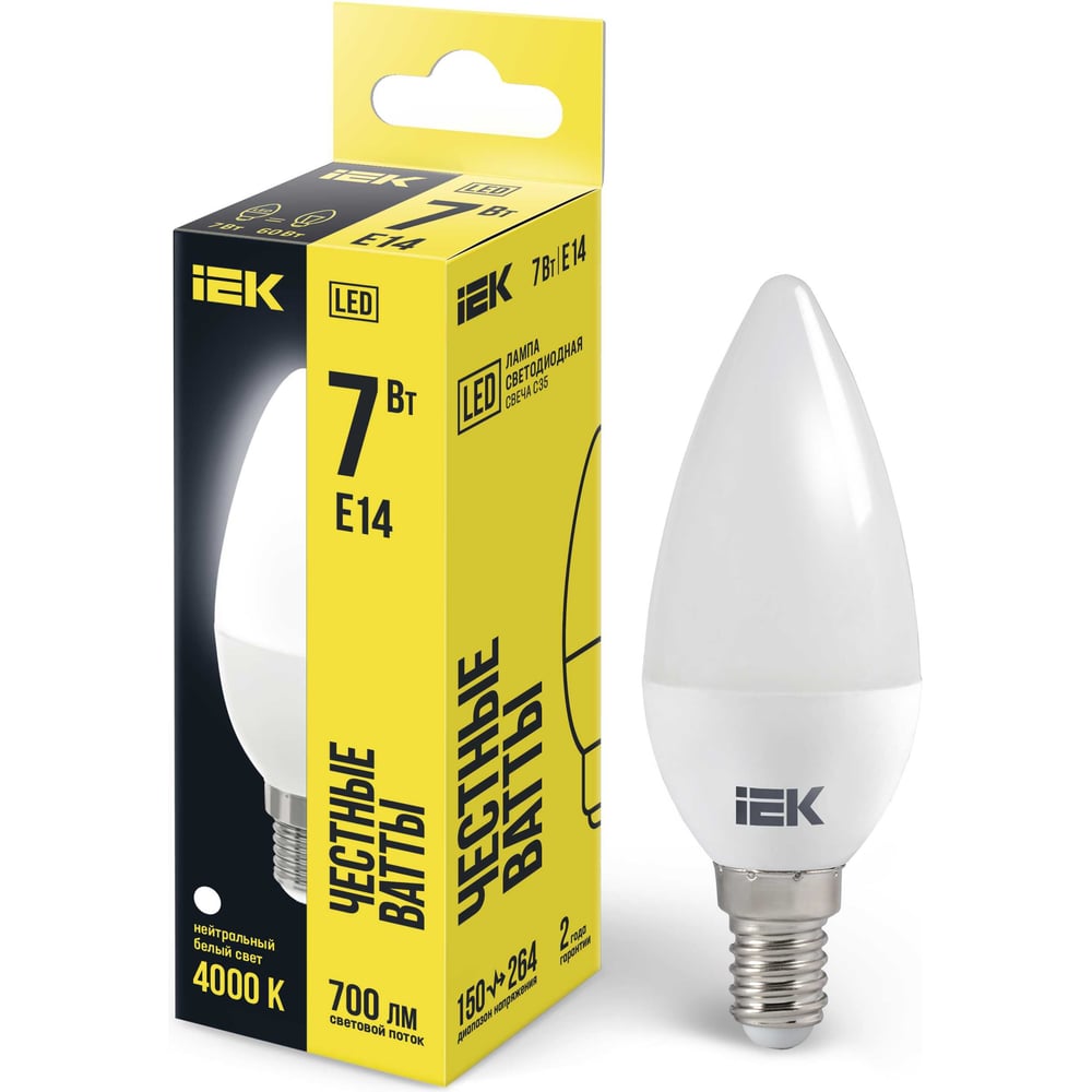 Изображение товара Лампа светодиодная IEK ECO C35 7Вт E14 4000K Изображение товара Лампа светодиодная IEK ECO C35 7Вт E14 4000K