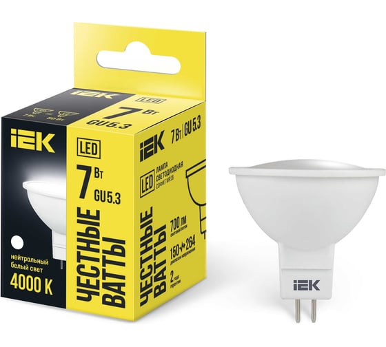 Изображение товара Светодиодная лампа IEK ECO MR16 софит 7Вт 230В 4000К GU5.3 LLE-MR16-7-230-40-GU5