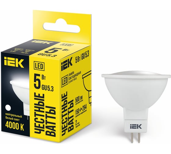 Изображение товара Светодиодная лампа IEK ECO MR16 софит 5Вт 230В 4000К GU5.3 LLE-MR16-5-230-40-GU5