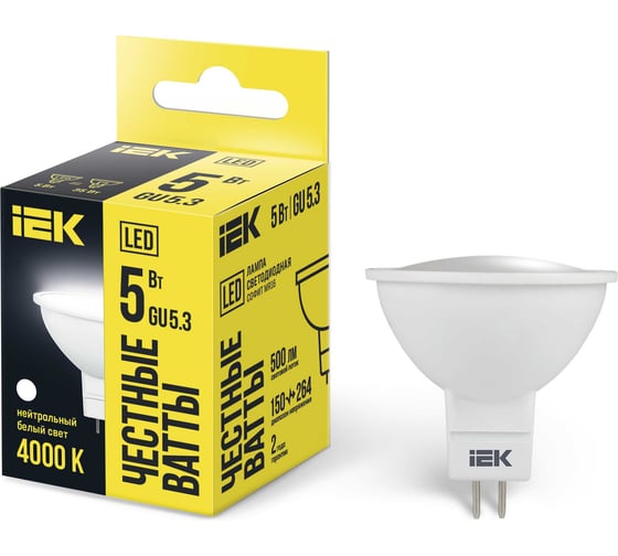 Изображение товара Светодиодная лампа IEK ECO MR16 софит 5Вт 230В 4000К GU5.3 LLE-MR16-5-230-40-GU5