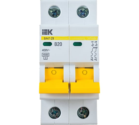 Изображение товара Автоматический выключатель IEK ВА47-29 2Р 20А 4,5кА х-ка В MVA20-2-020-B