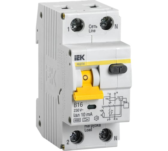 Изображение товара Автоматический выключатель дифф. тока IEK АВДТ 32 B16 10мА MAD22-5-016-B-10