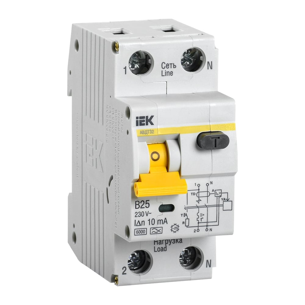 Автоматический выключатель дифференциального тока IEK автоматический выключатель sigma elektrik дифференциального тока авдт ac 2p 30ma 6ka 25a