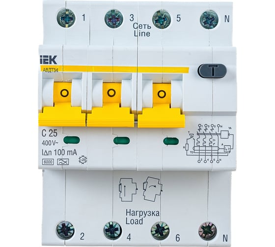 Изображение товара Автоматический Выключатель Дифф. тока IEK АВДТ 34 C25 100мА MAD22-6-025-C-100