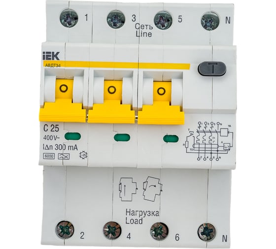 Изображение товара Автоматический выключатель дифф. тока IEK АВДТ 34 C25 300мА MAD22-6-025-C-300