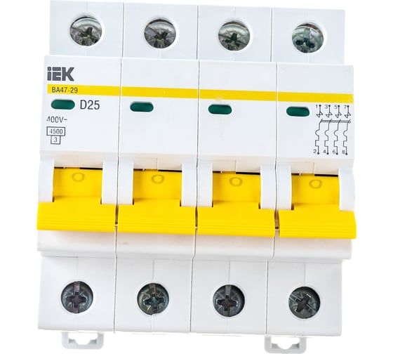 Изображение товара Автоматический выключатель IEK ВА47-29, 4Р, 25А, 4,5кА, х-ка D MVA20-4-025-D