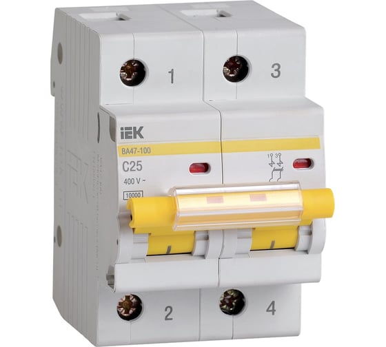 Изображение товара Автоматический выключатель IEK ВА 47-100, 2Р, 25А, 10 кА,  х-ка С MVA40-2-025-C