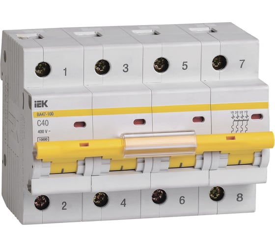 Изображение товара Автоматический выключатель IEK ВА 47-100, 4Р, 40А, 10 кА, х-ка С MVA40-4-040-C