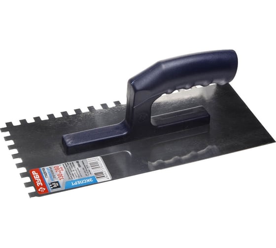 Изображение товара Штукатурная зубчатая гладилка Зубр Профи 130x280 мм, 10x10 мм, нержавеющая с пластиковой ручкой 0804-10