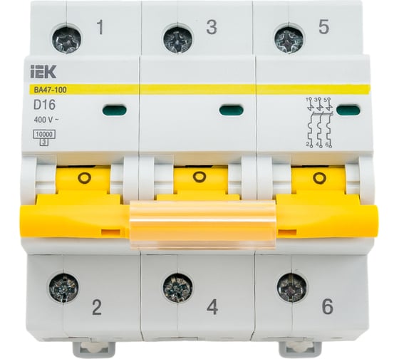 Изображение товара Автоматический выключатель IEK ВА47-100, 3Р, 16А, 10кА, характеристика D MVA40-3-016-D