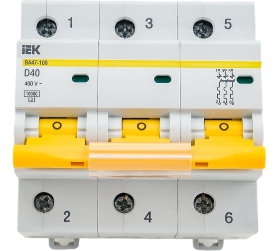 Изображение товара Автоматический выключатель IEK ВА47-100, 3Р, 40А, 10кА, характеристика D MVA40-3-040-D