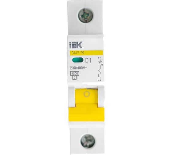 Изображение товара Автоматический выключатель IEK ВА47-29 1Р, 1А, 4,5кА, характеристика D MVA20-1-001-D