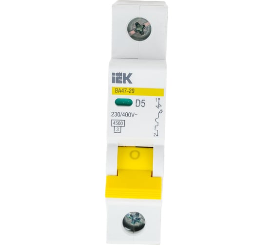Изображение товара Автоматический выключатель IEK ВА47-29 1Р, 5А, 4,5кА, характеристика D MVA20-1-005-D