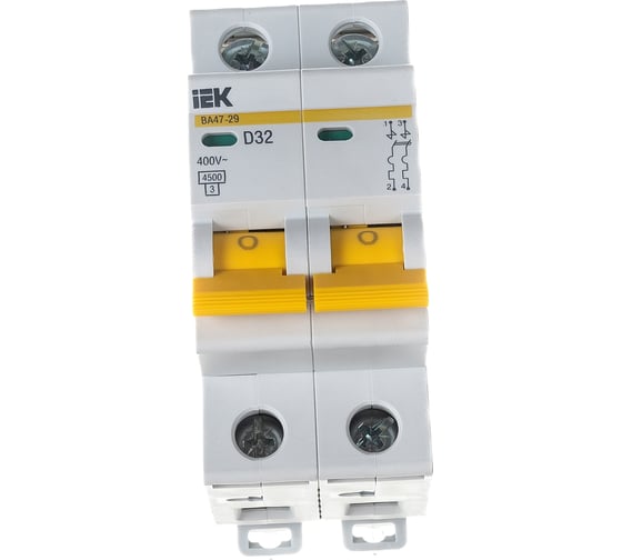 Изображение товара Автоматический выключатель IEK ВА47-29, 2Р, 32А, 4,5кА, х-ка D MVA20-2-032-D