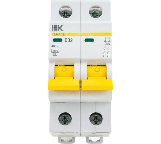 Изображение товара Автоматический выключатель IEK ВА47-29, 2Р, 32А, 4,5кА, х-ка В MVA20-2-032-B