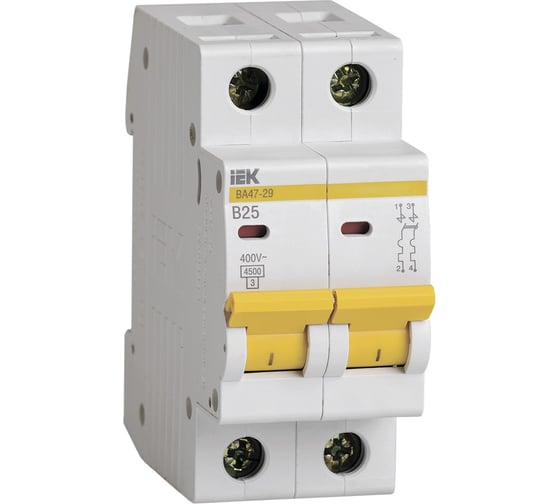 Изображение товара Автоматический выключатель IEK ВА47-29, 2Р, 25А, 4,5кА, х-ка В MVA20-2-025-B