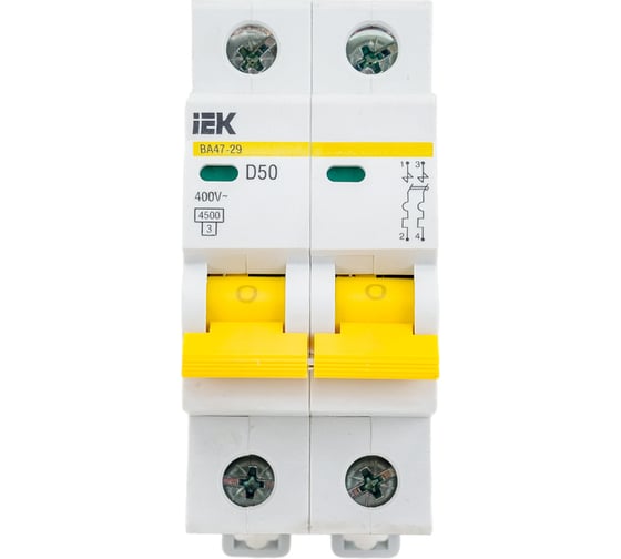 Изображение товара Автоматический выключатель IEK ВА47-29, 2Р, 50А, 4,5кА, х-ка D MVA20-2-050-D