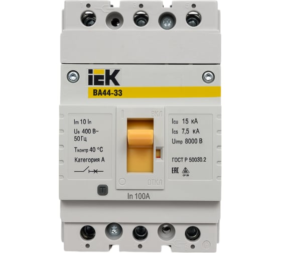 Изображение товара Автоматический выключатель IEK ВА44 33 3Р 100А 15кА SVA4410-3-0100