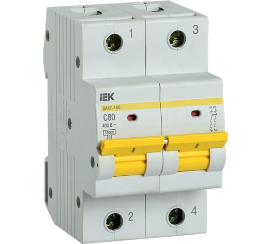 Изображение товара Автоматический выключатель IEK ВА47-150, 2Р, 80А, 15кА, характеристика C MVA50-2-080-C