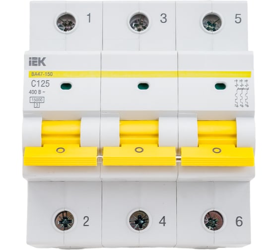 Изображение товара Автоматический выключатель IEK ВА47-150, 3Р, 125А, 15кА, характеристика C MVA50-3-125-C