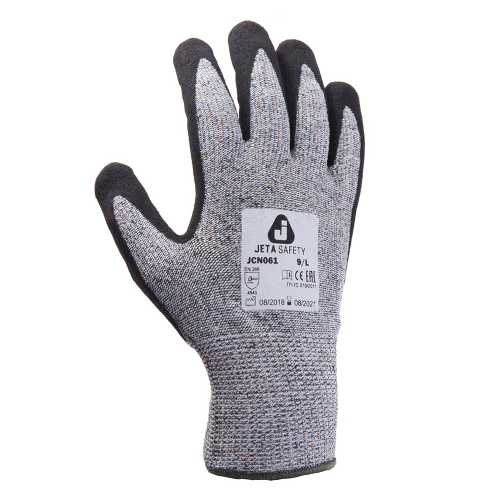 фото Защитные перчатки от порезов jeta safety 5 класс, серый/черный, jcn061-10/xl