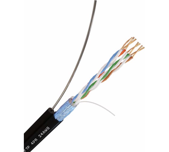 Изображение товара Кабель Netlink с одножильным тросом NL-CU FTP 4PR 24 AWG CAT5e 305м ВНЕШНИЙ УТ000002699