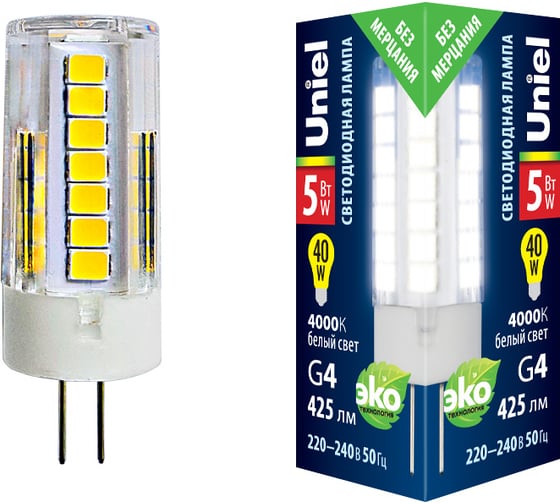Изображение товара Светодиодная лампа Uniel LED-JC-220/5W/4000K/G4/CL GLZ09TR прозрачная UL-00006745