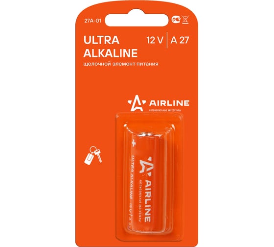 Изображение товара Батарейка Airline A27, 12V, для брелоков сигнализаций, щелочная, 1 шт. 27A-01