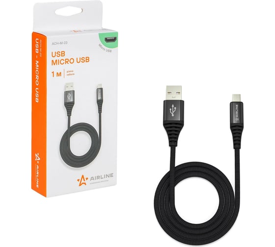 Изображение товара Зарядный универсальный дата-кабель Airline microUSB, нейлоновая оплётка ACH-M-23