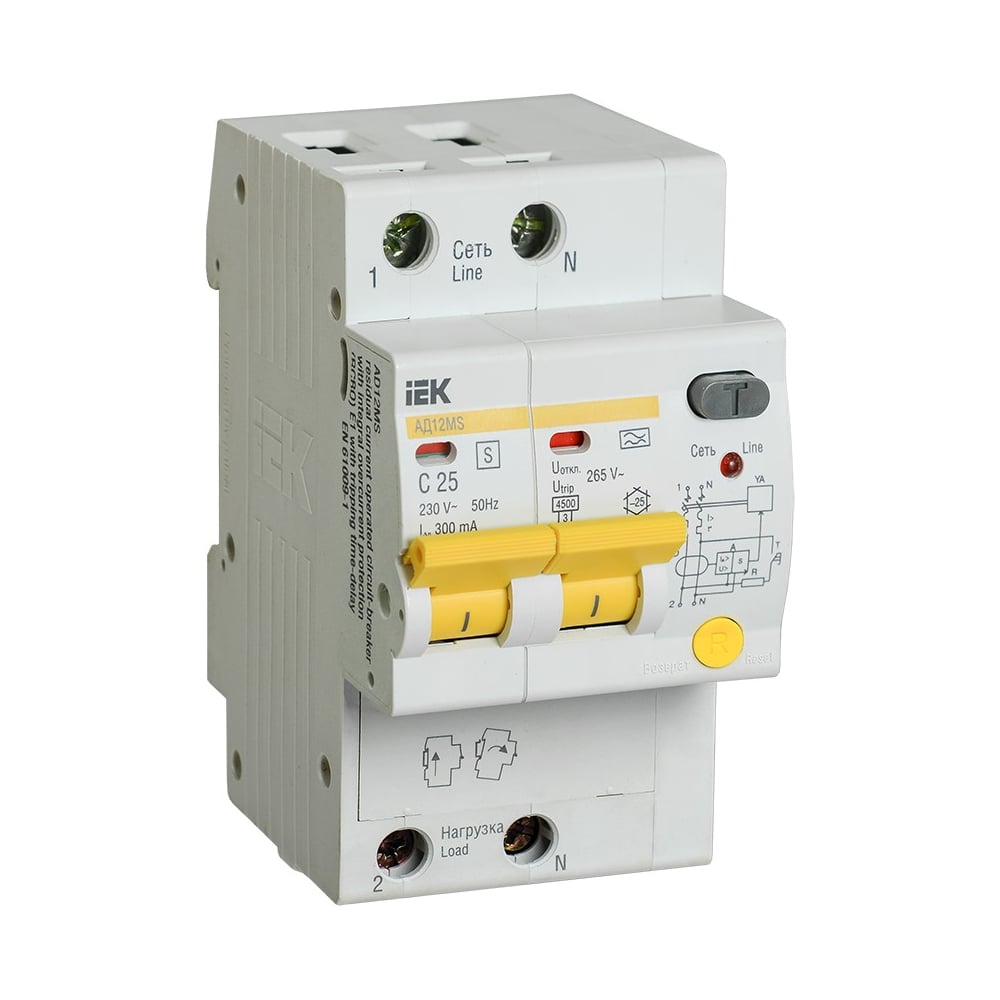 Дифференциальный автомат IEK АД12MS 2Р 25А 300мА MAD123-2-025-C-300