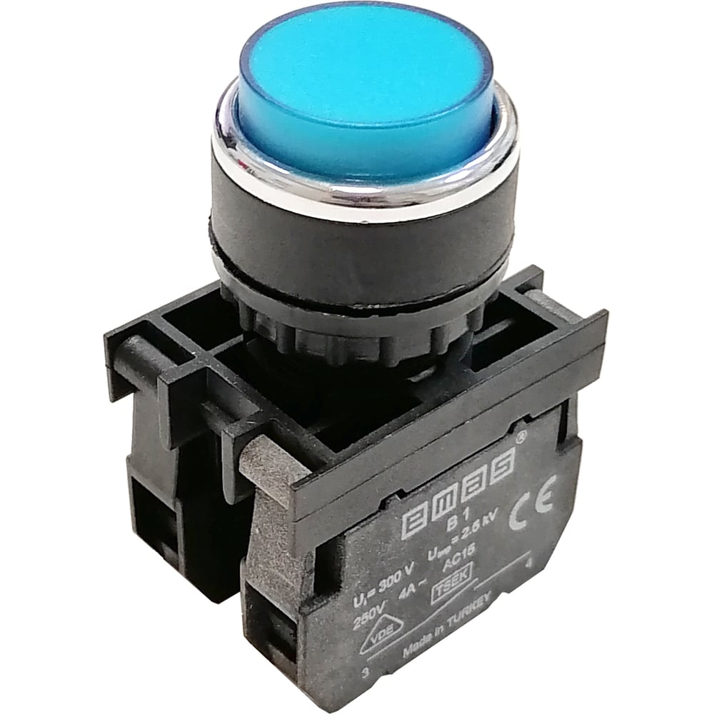 Изображение товара Нажимная выступающая кнопка Emas круглая синяя, 1НО+1НЗ, серия B, 250В AC, 4А B102HM