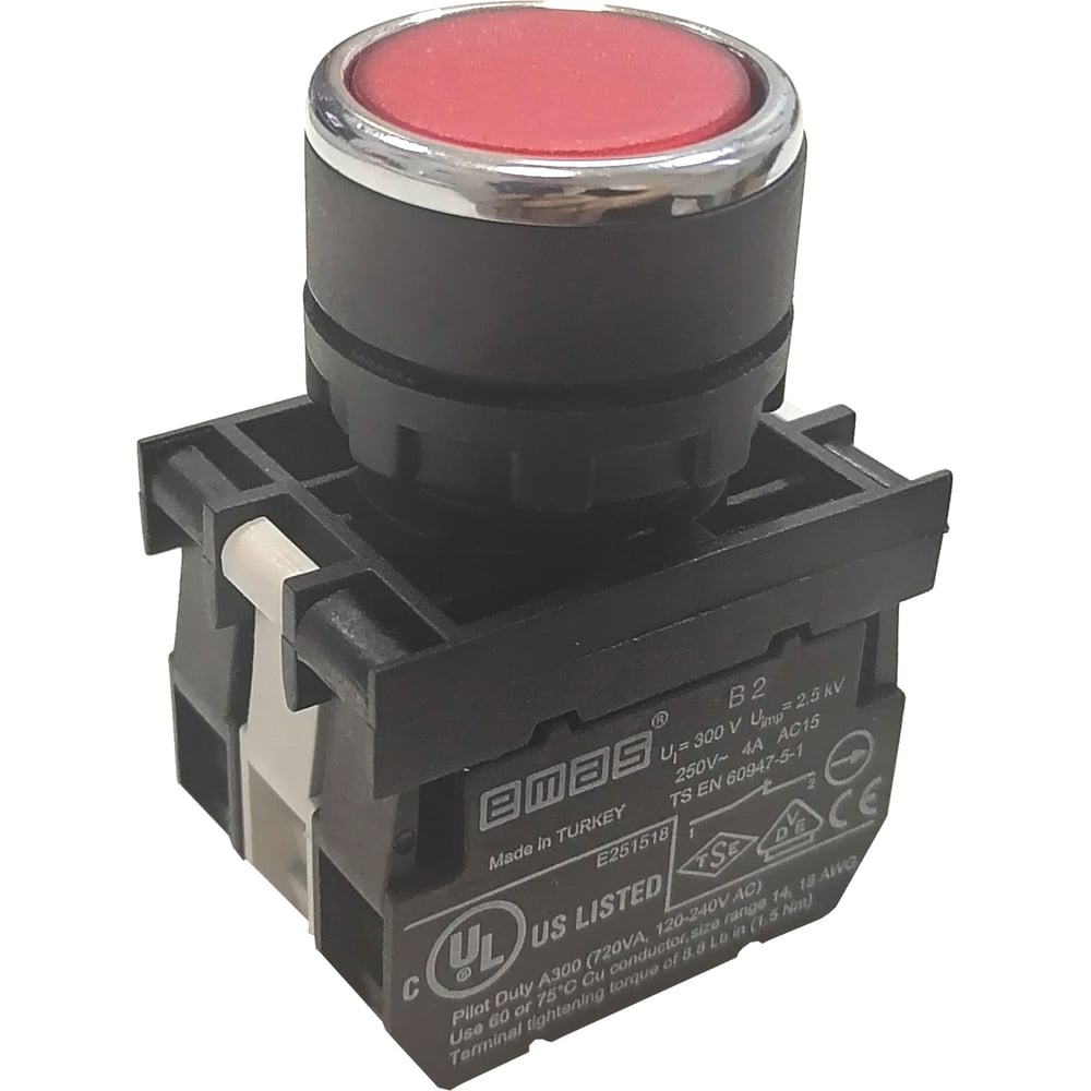 Изображение товара Кнопка нажимная Emas красная 250В ~ 4А, 2 контакта, IP50, B132DK