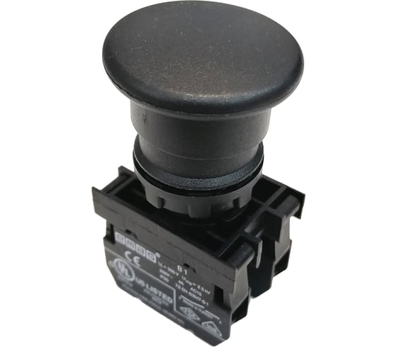 Изображение товара Нажимная кнопка Emas Грибок чёрная, без фиксации, 1НО+1НЗ, серия B, 250В AC, 4А B102MH