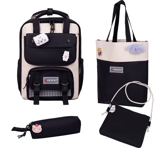 Изображение товара Рюкзак HEIKKI Combo (ХЕЙКИ), сумка-шоппер, косметичка, пенал в подарок, бело-черный, 42x30x14 см 272565