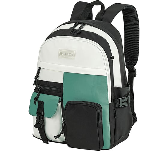 Изображение товара Рюкзак HEIKKI Blocks (ХЕЙКИ) универсальный, 2 отделения, черный/бирюзовый/бежевый, 44x32x17 см 272562