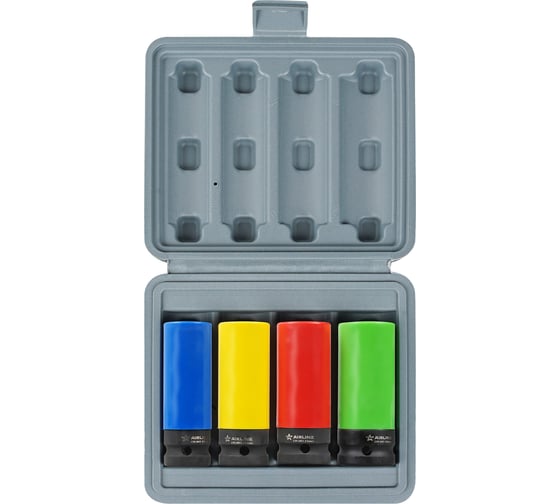 Изображение товара Набор головок ударных для колесных дисков 1/2" DR шестигранных удлиненных 4 шт, 17, 19, 21, 22 мм Airline ATAS000