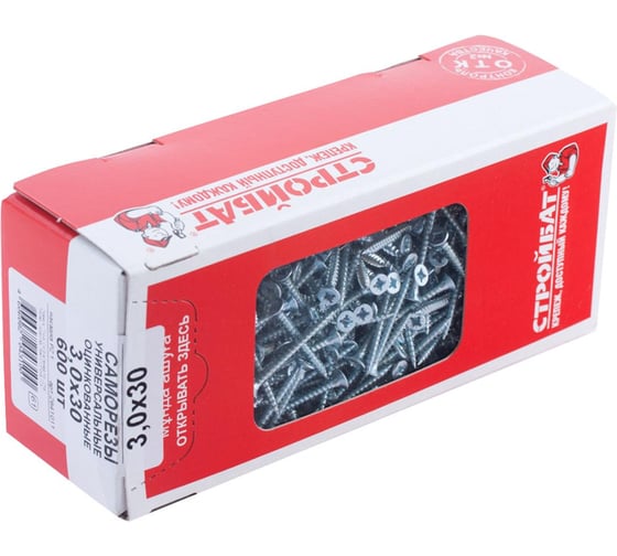 Изображение товара Универсальные саморезы Стройбат 3x30 мм, белый цинк 204320