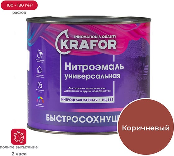 Изображение товара Эмаль KRAFOR НЦ-132 коричневая, 1.7 кг 30248