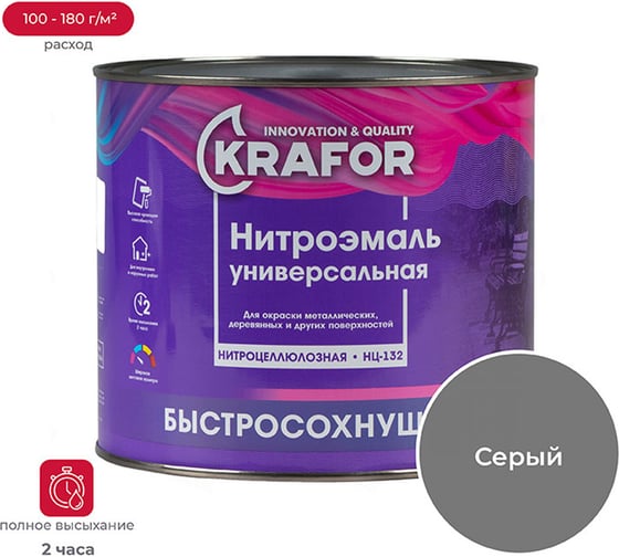 Изображение товара Эмаль KRAFOR НЦ-132 серая, 1.7 кг 26490