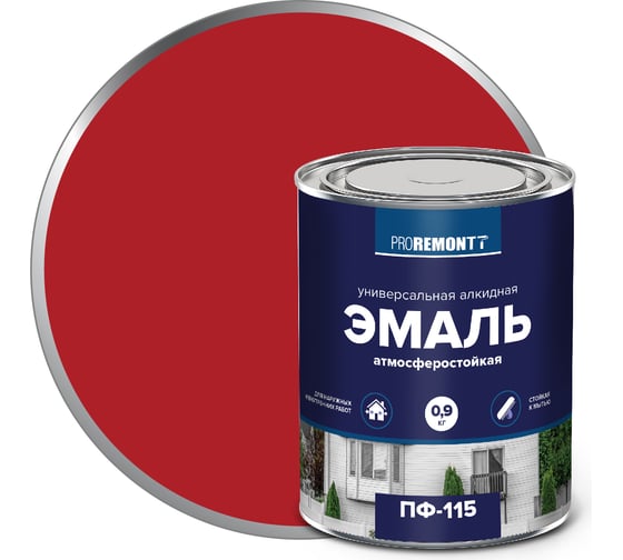 Изображение товара Эмаль PROREMONTT ПФ-115 красная, 0.9 кг Лк-00004468