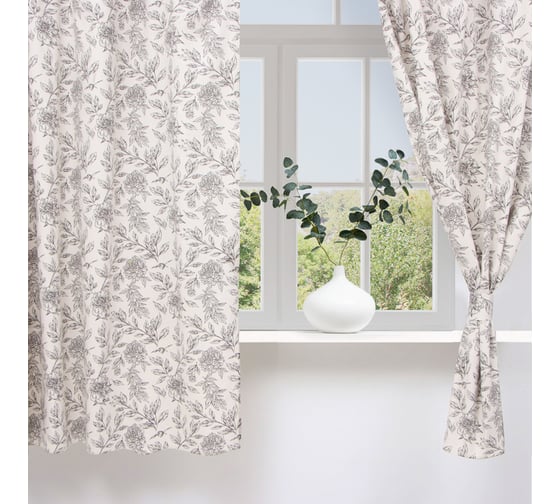 Изображение товара Комплект штор для кухни с подхватами Этель Black flowers 149x180 см - 2 шт. 10283368