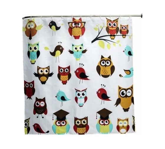Изображение товара Навесная шторка для ванны Aquanet 180 см, 12 отверстий под кольца, полиэстер, совы SC3101A 00202335