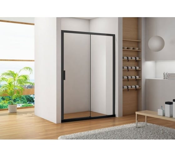 Изображение товара Дверь в нишу Aquanet Pleasure 1300 мм, черный матовый, стекло прозрачное AE60-N-130H200U-BT 00225499