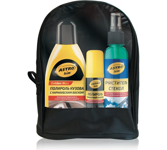 Изображение товара Подарочный набор Astrohim Ас-520 полироль приборной панели, полироль с карнаубским воском, очиститель стёкол 53795