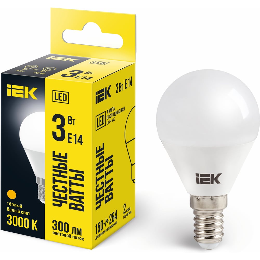 Изображение товара IEK ECO G45 3W E14 3000K 216 lm