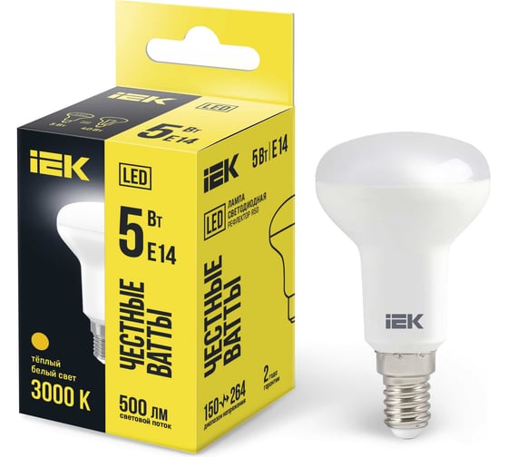Изображение товара Светодиодная лампа IEK ECO R50 рефлектор 5Вт 230В 3000К E14 LLE-R50-5-230-30-E14
