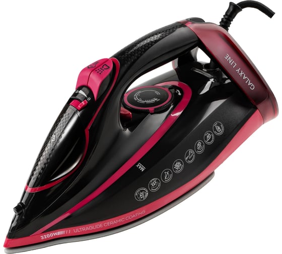 Изображение товара Утюг Galaxy LINE GL 6133, черный с розовым, паровой, 3200 Вт, керамическое покрытие подошвы 7060161330